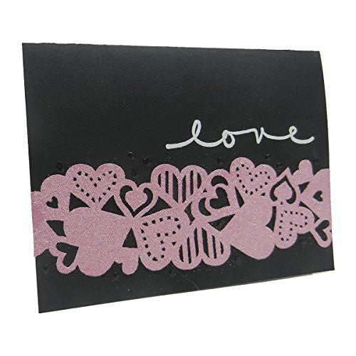 Handmade Love Greeting Card Love with black background and pink glittered heart border - Embellish by Jackie