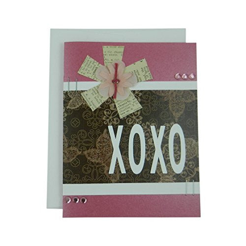 Valentine's Day Greeting Card - Pink Valentine - XOXO - Handmade Valentine's Card - Love Card - Embellish by Jackie