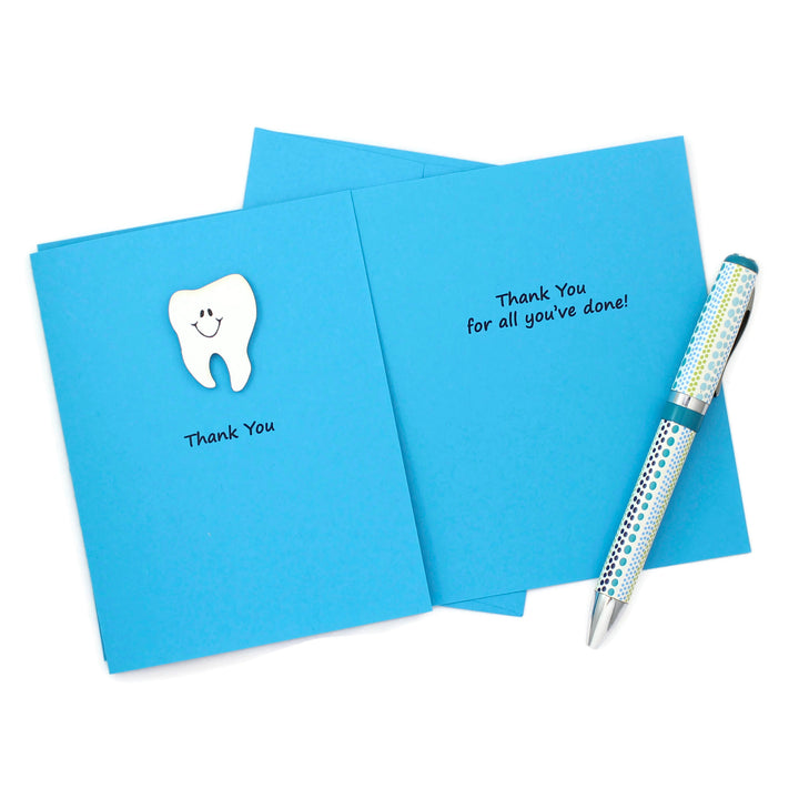 Tooth Thank You Notecard | Handmade Dentist Greeting Cards | Tooth with Smile | Single or 10 Pack | Choose Front and Inside Phrases