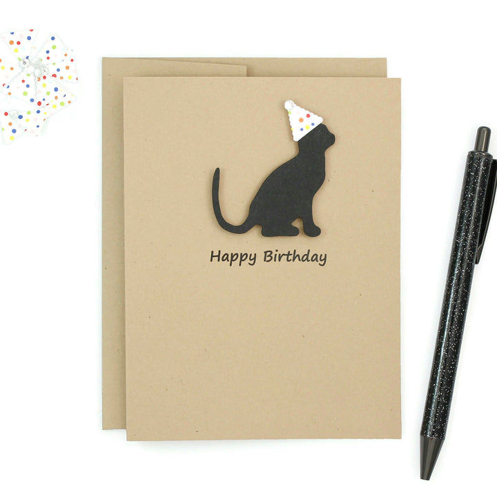 Cat Birthday Cards Single Card or 10 Pack | Handmade 25 Cat Colors Available | Cat with Party Hat Notecards | Choose Inside Phrase - Embellish by Jackie