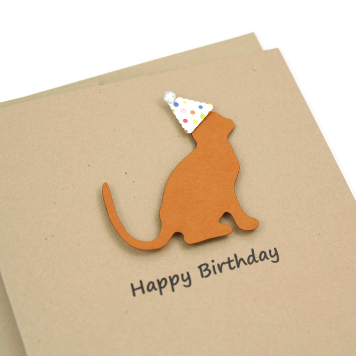 Cat Birthday Cards Single Card or 10 Pack | Handmade 25 Cat Colors Available | Cat with Party Hat Notecards | Choose Inside Phrase - Embellish by Jackie