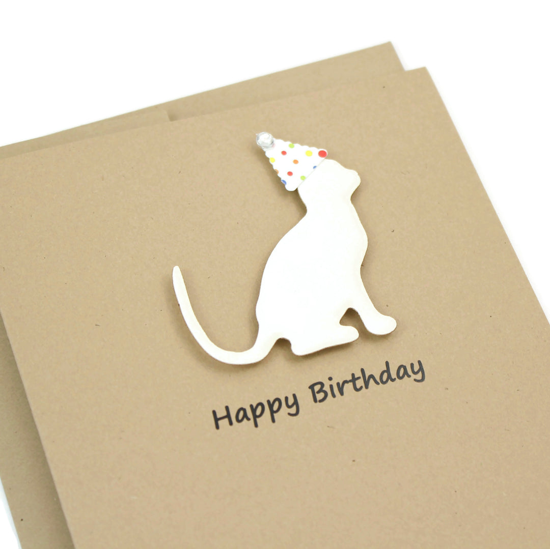 Cat Birthday Cards Single Card or 10 Pack | Handmade 25 Cat Colors Available | Cat with Party Hat Notecards | Choose Inside Phrase - Embellish by Jackie