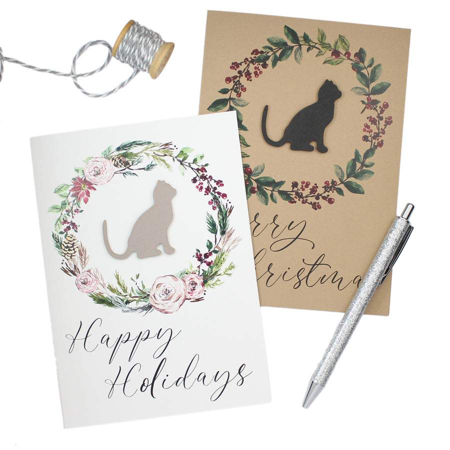 Cat and Wreath Christmas Cards