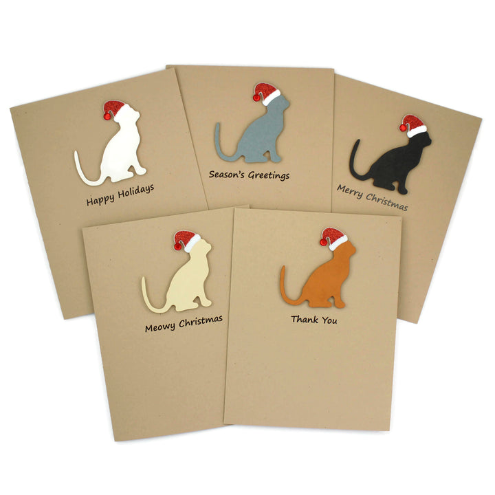 Cat Christmas Cards | Single Card or 10 Pack | 25 Cat Colors Available | Choose Phrases - Embellish by Jackie