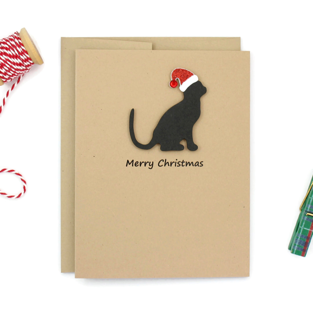 Cat Christmas Cards | Single Card or 10 Pack | 25 Cat Colors Available | Choose Phrases - Embellish by Jackie