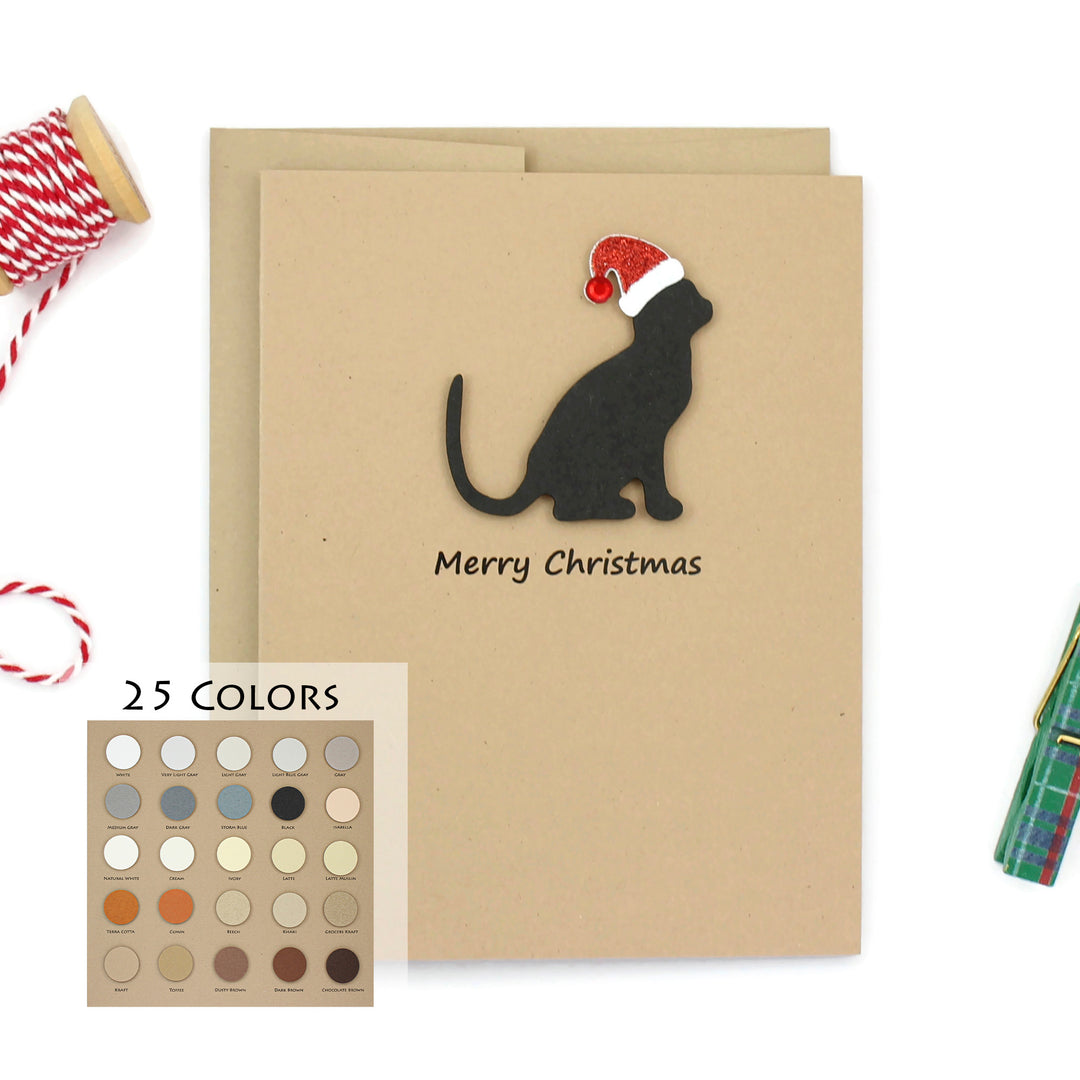 Cat Christmas Cards | Single Card or 10 Pack | 25 Cat Colors Available | Choose Phrases - Embellish by Jackie