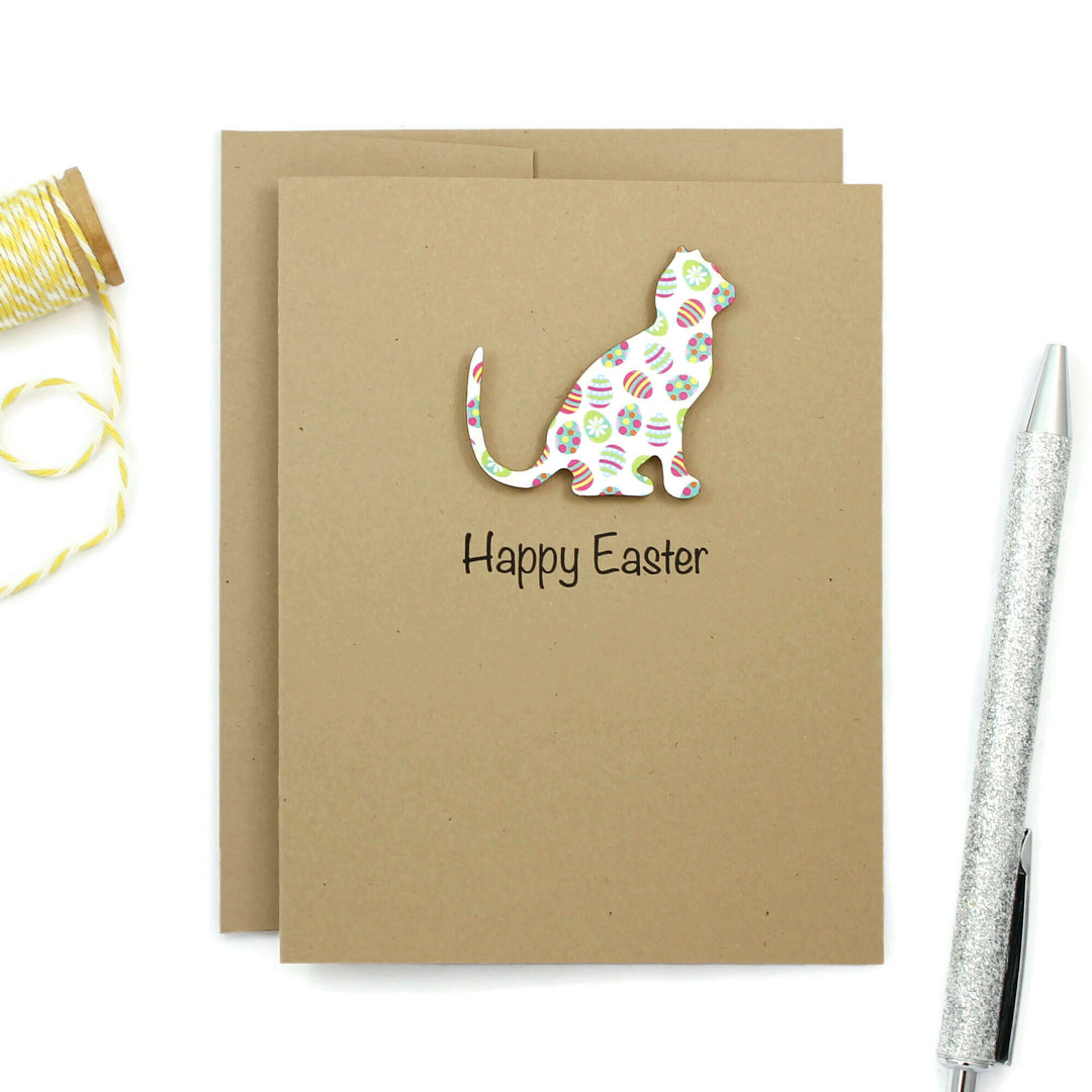 Cat Easter Notecard | Single Card or 10 Pack | Colored Easter egg Pattern | Cat Greeting Cards | Handmade