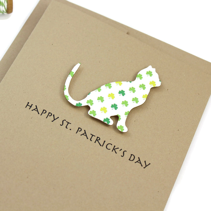 Cat St. Patrick's Day Notecard | Single Card or 10 Pack | Colored Shamrock Pattern | Cat Greeting Cards | Handmade