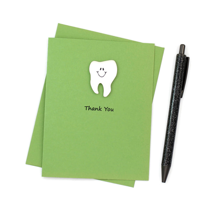 Tooth Thank You Notecard | Handmade Dentist Greeting Cards | Tooth with Smile | Single or 10 Pack | Choose Front and Inside Phrases