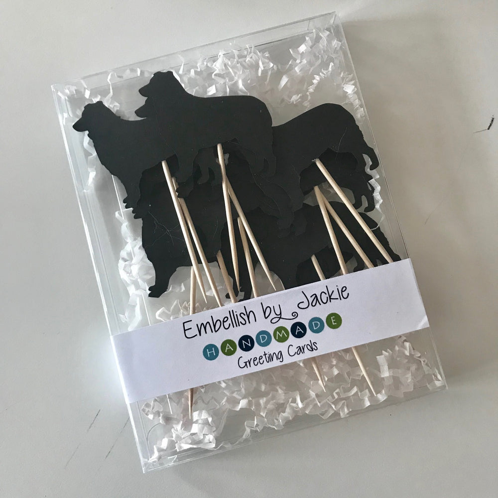 Border Collie Dog Cupcake Topper Set of 12 Black Border Collie Dog Cupcake Toppers Pet Decorations - Embellish by Jackie