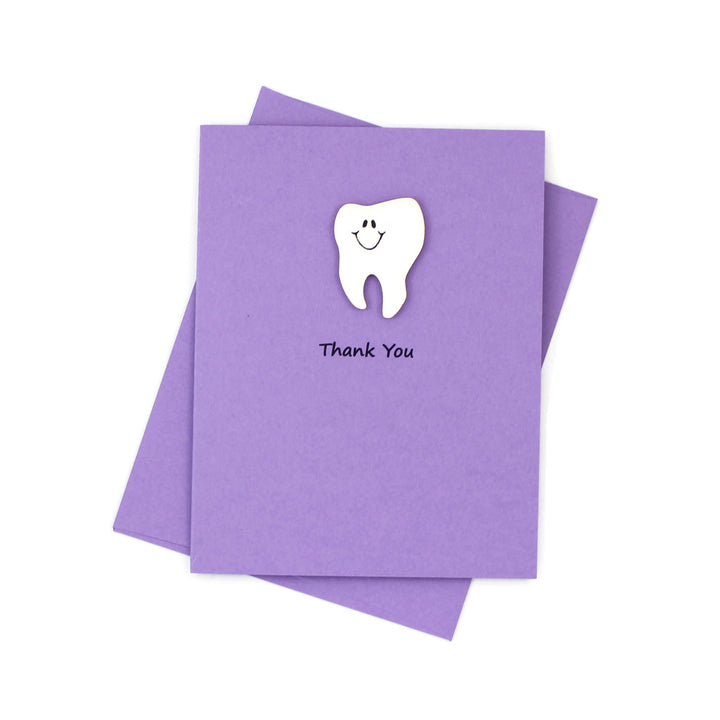 Tooth Thank You Notecard | Handmade Dentist Greeting Cards | Tooth with Smile | Single or 10 Pack | Choose Front and Inside Phrases