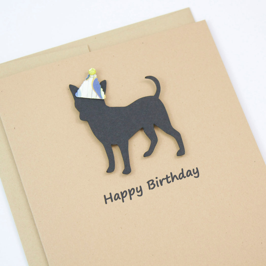 Smooth Coat Chihuahua Party Hat Birthday Card | Single or 10 Pack Notecard | Pick Inside | Black Dog Smooth Coat