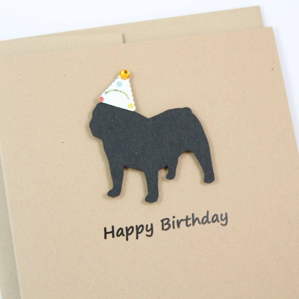 Bulldog Birthday Card | Handmade Black Dog Greeting Cards | Single or 10 Pack | Choose Inside Phrase - Embellish by Jackie