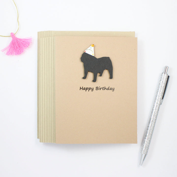 Bulldog Birthday Card | Handmade Black Dog Greeting Cards | Single or 10 Pack | Choose Inside Phrase - Embellish by Jackie