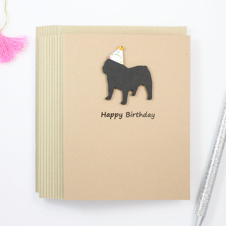 Bulldog Birthday Card | Handmade Black Dog Greeting Cards | Single or 10 Pack | Choose Inside Phrase - Embellish by Jackie