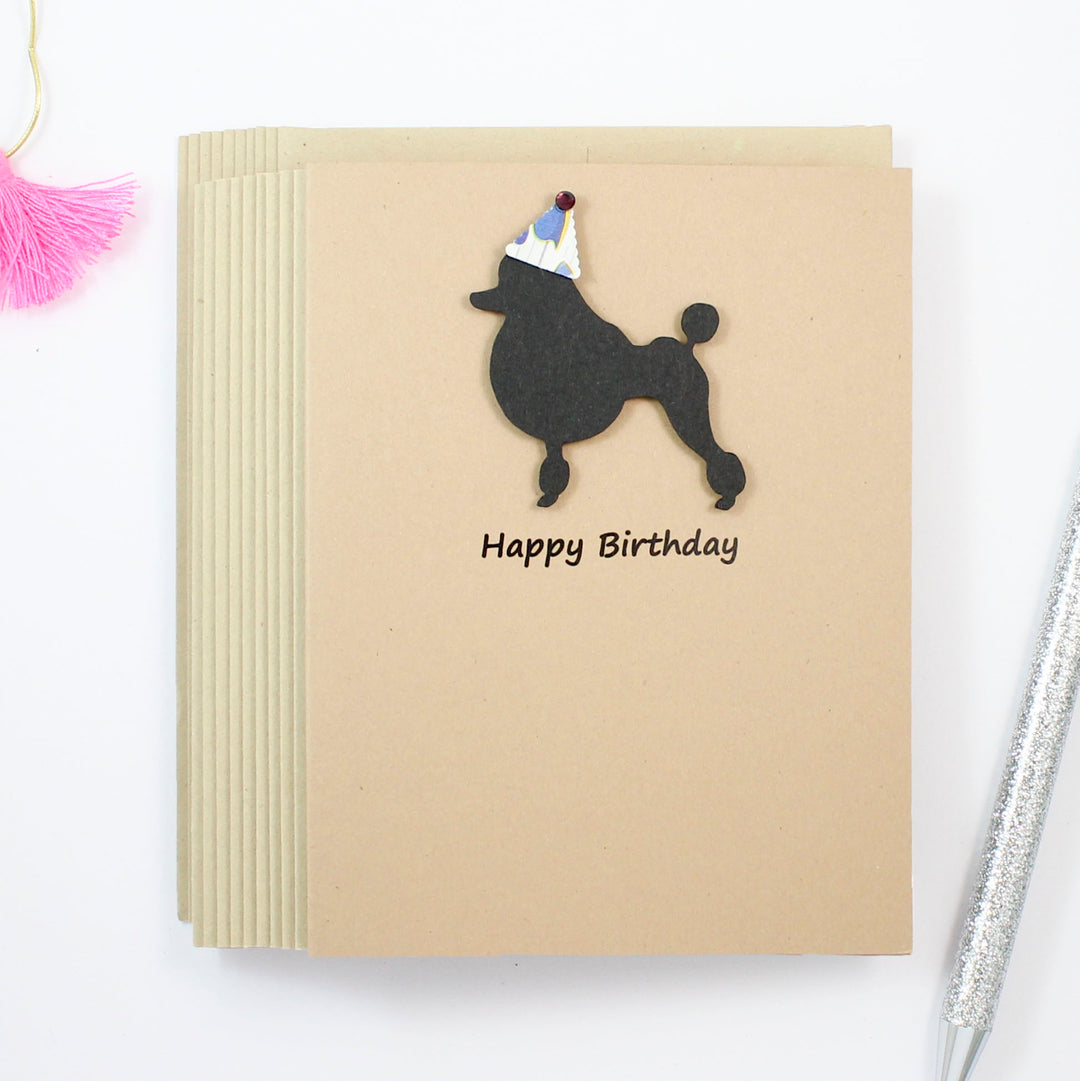 Poodle Birthday Card | Single or 10 Pack Notecards | Party Hat | Toy Miniature Standard Continental