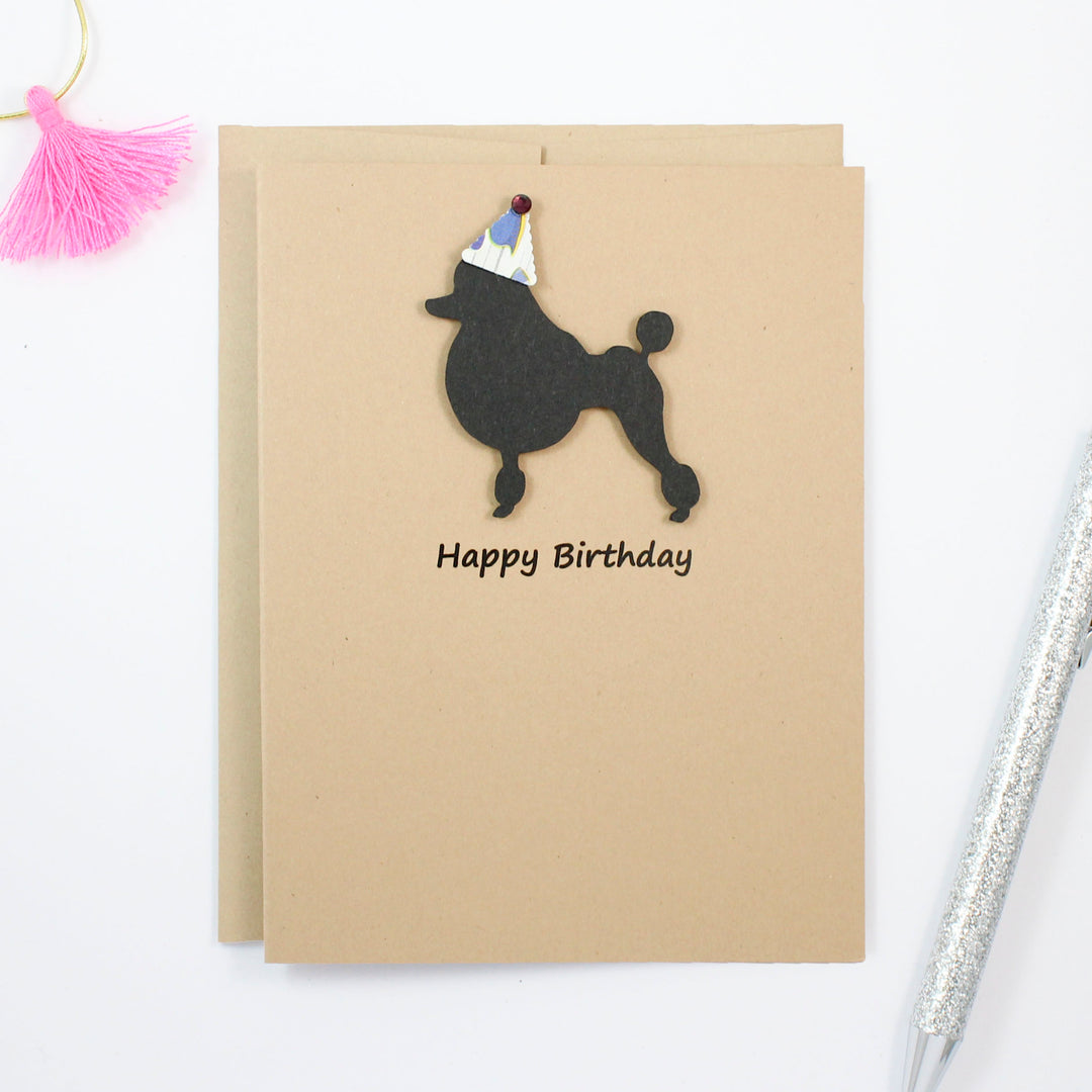 Poodle Birthday Card | Single or 10 Pack Notecards | Party Hat | Toy Miniature Standard Continental