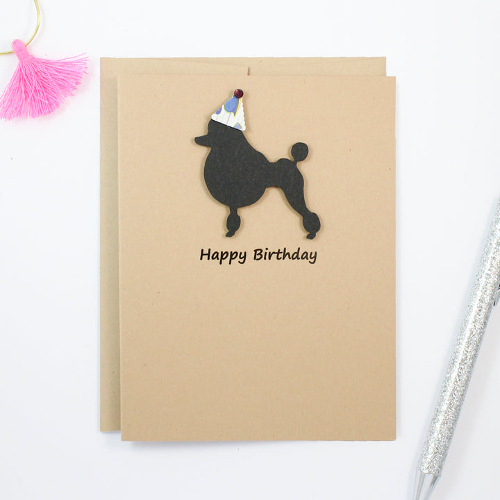 Poodle Birthday Card | Single or 10 Pack Notecards | Party Hat | Toy Miniature Standard Continental