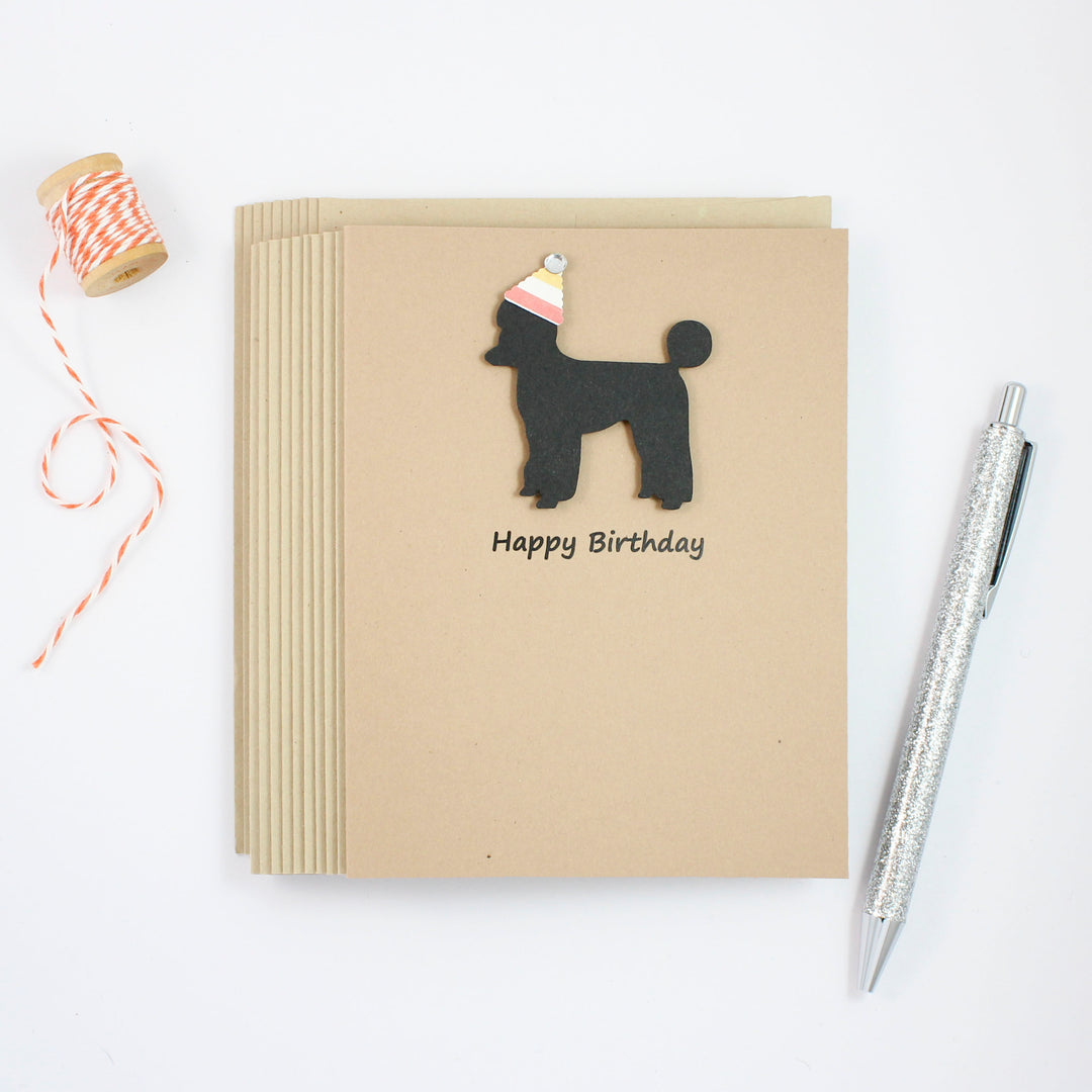 Poodle Birthday Card | Single or 10 Pack Notecards| Party Hat | Toy Miniature Standard Sporting Clip