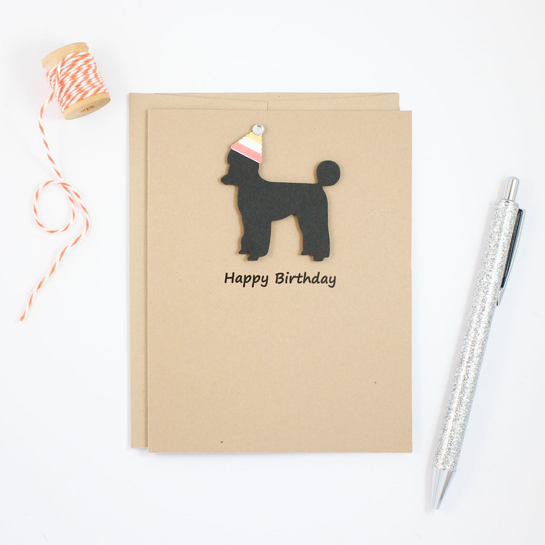 Poodle Birthday Card | Single or 10 Pack Notecards| Party Hat | Toy Miniature Standard Sporting Clip