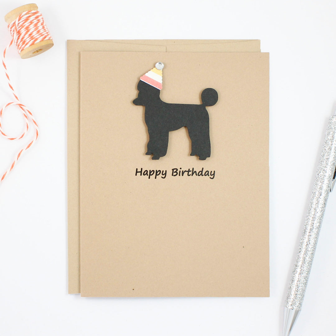 Poodle Birthday Card | Single or 10 Pack Notecards| Party Hat | Toy Miniature Standard Sporting Clip