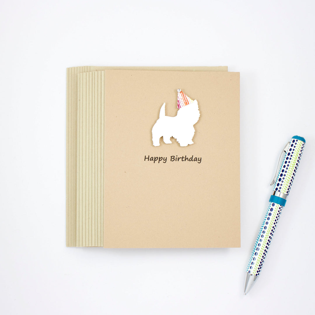 West Highland White Terrier Birthday Cards | Handmade Westie Dog Greeting Card | Single or 10 Pack | Choose Inside