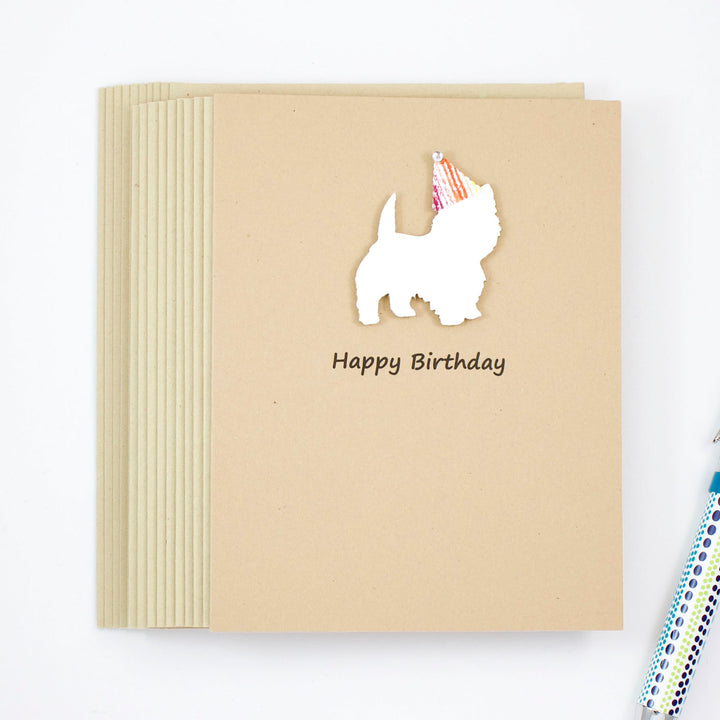 West Highland White Terrier Birthday Cards | Handmade Westie Dog Greeting Card | Single or 10 Pack | Choose Inside