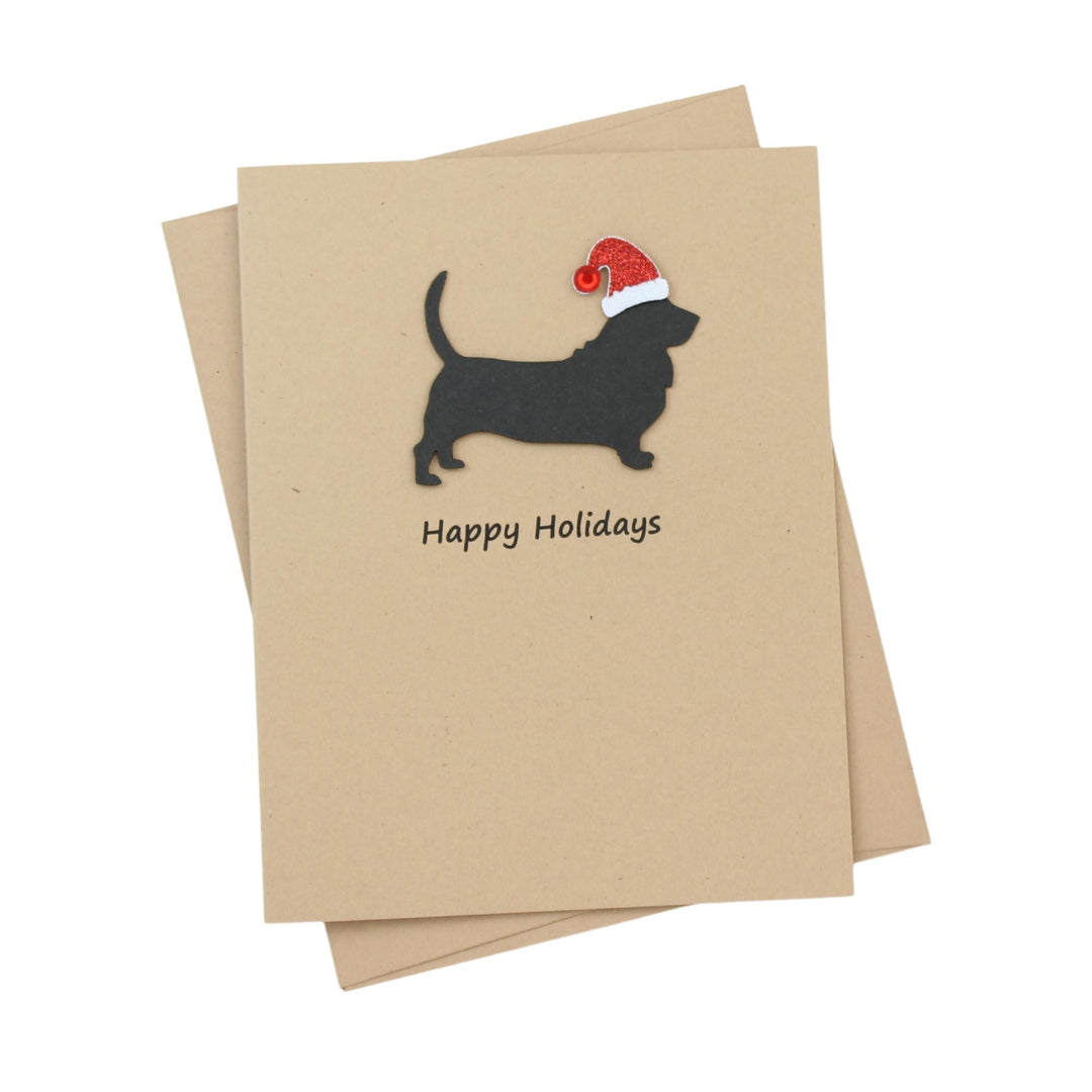 Basset Hound Christmas Card | Single or Pack of 10 | 25 Dog Colors | Choose Phrases | Santa Hat