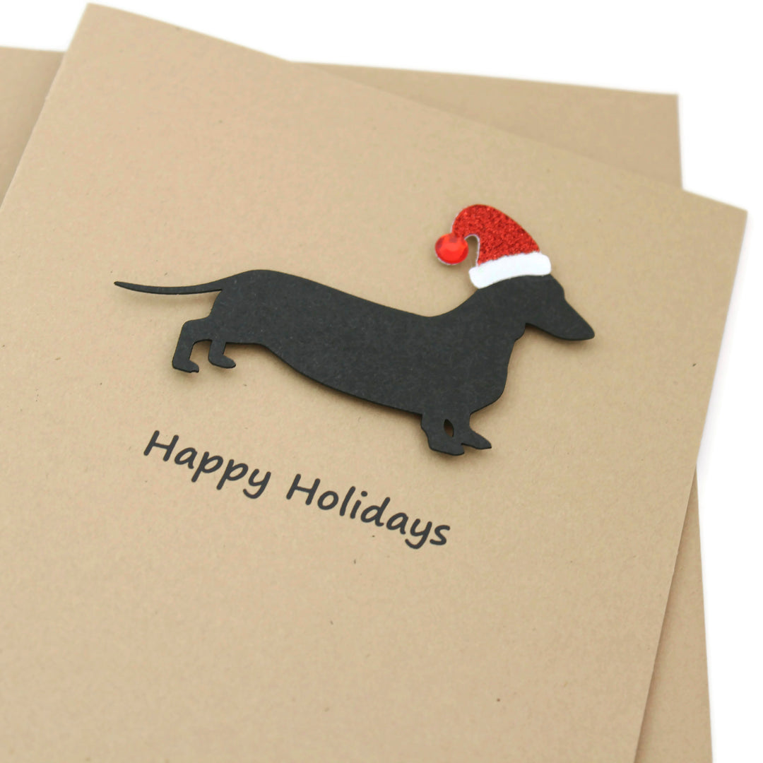 Smooth Dachshund Christmas Card | Single or Pack of 10 | 25 Dog Colors | Choose Phrase