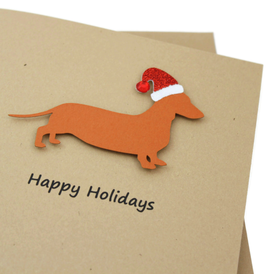 Smooth Dachshund Christmas Card | Single or Pack of 10 | 25 Dog Colors | Choose Phrase