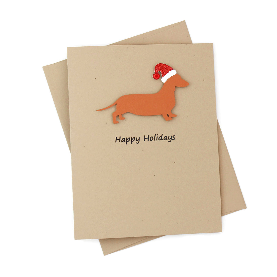 Smooth Dachshund Christmas Card | Single or Pack of 10 | 25 Dog Colors | Choose Phrase