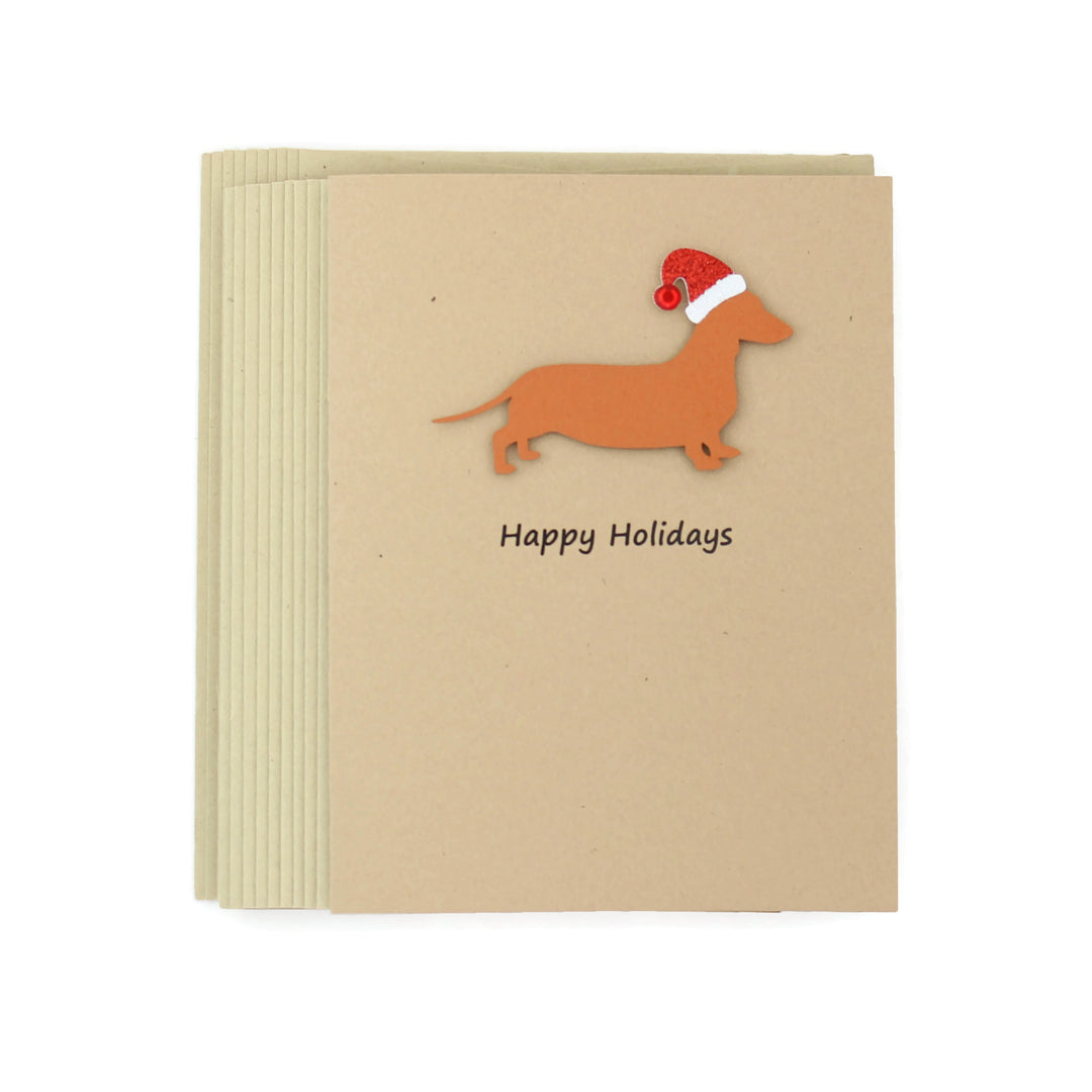 Smooth Dachshund Christmas Card | Single or Pack of 10 | 25 Dog Colors | Choose Phrase