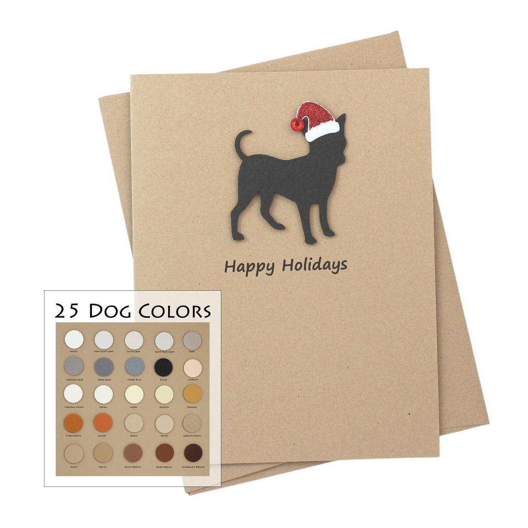 Smooth Coat Chihuahua Christmas Card | Single or Pack of 10 | 25 Dog Colors | Choose Phrases | Santa Hat