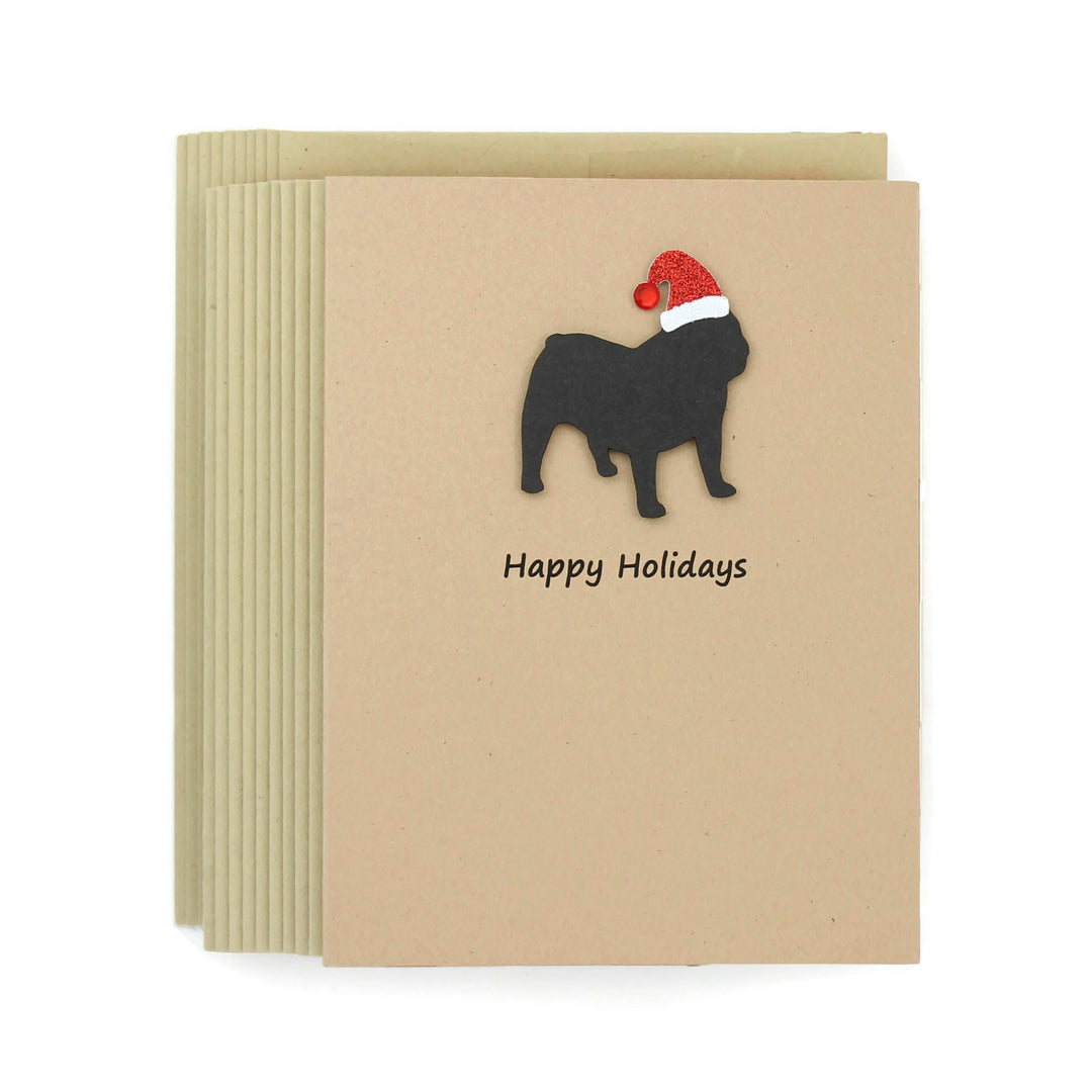 English Bulldog Christmas Card | Single or Pack of 10 | 25 Dog Colors Available | Choose Front and Inside Phrases | Holiday Cards | Santa Hat - Embellish by Jackie - Handmade Greeting Cards