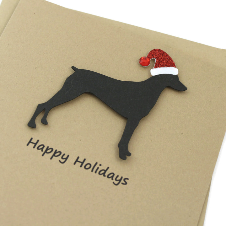 Pinscher Christmas Card | Single or Pack of 10 | 25 Dog Colors | Choose Phrases | Santa Hat | Doberman Pinscher Miniature Pinscher German Pinscher