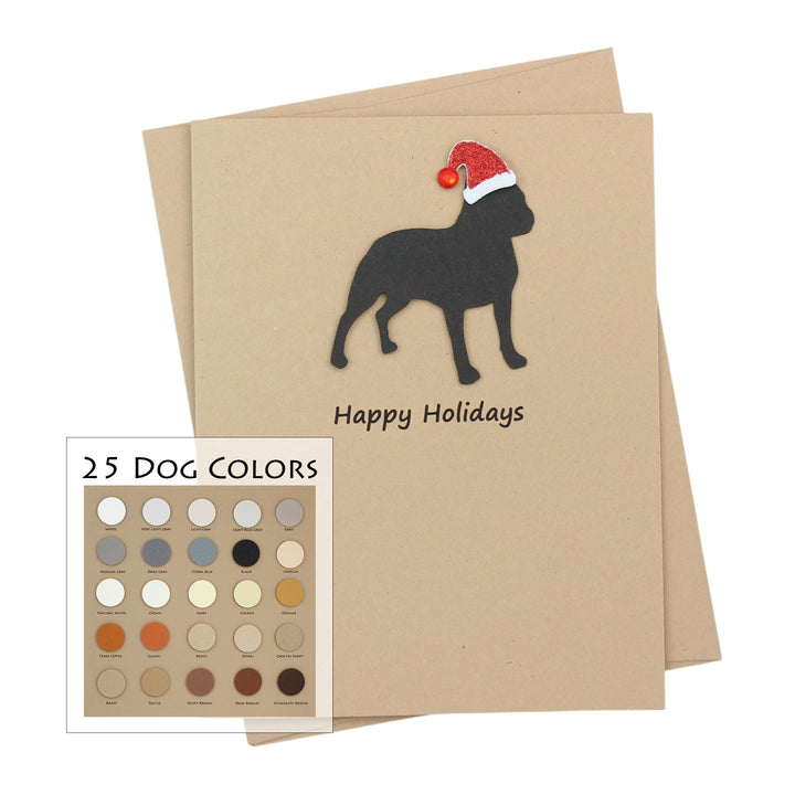 Boston Terrier Christmas Card | Single or Pack of 10 | 25 Dog Colors | Choose Phrases | Santa Hat