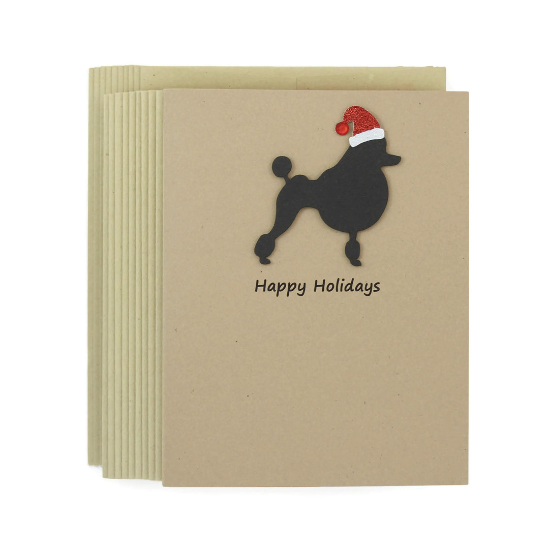 Poodle Continental Clip Christmas Cards | 25 Dog Colors|  Single or 10 Pack | Santa Hat | Toy poodle Miniature Standard