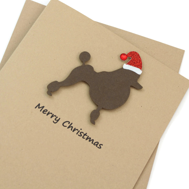 Poodle Continental Clip Christmas Cards | 25 Dog Colors|  Single or 10 Pack | Santa Hat | Toy poodle Miniature Standard