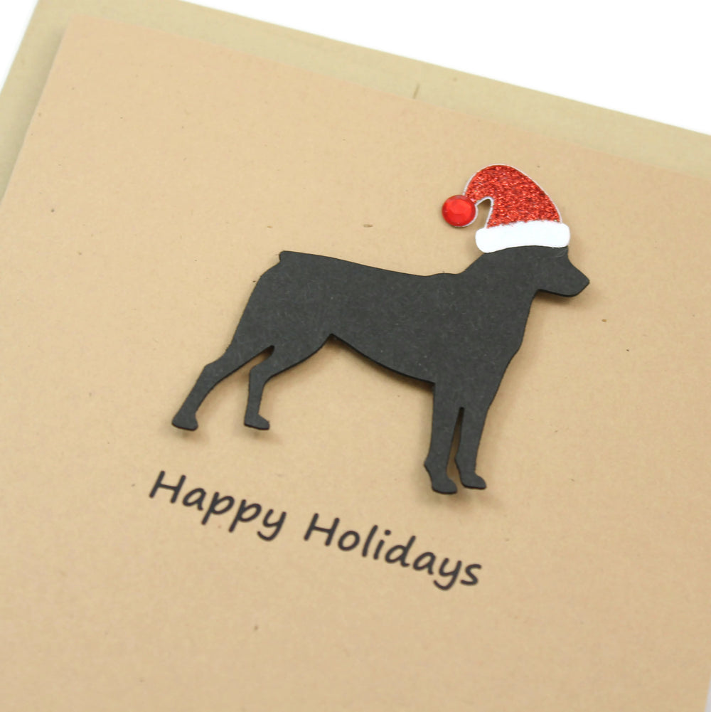 Rottweiler Christmas Cards | Single or Pack of 10 | Black dog with Santa Hat | Rottie Holiday Notecards - Embellish by Jackie - Handmade Greeting Cards