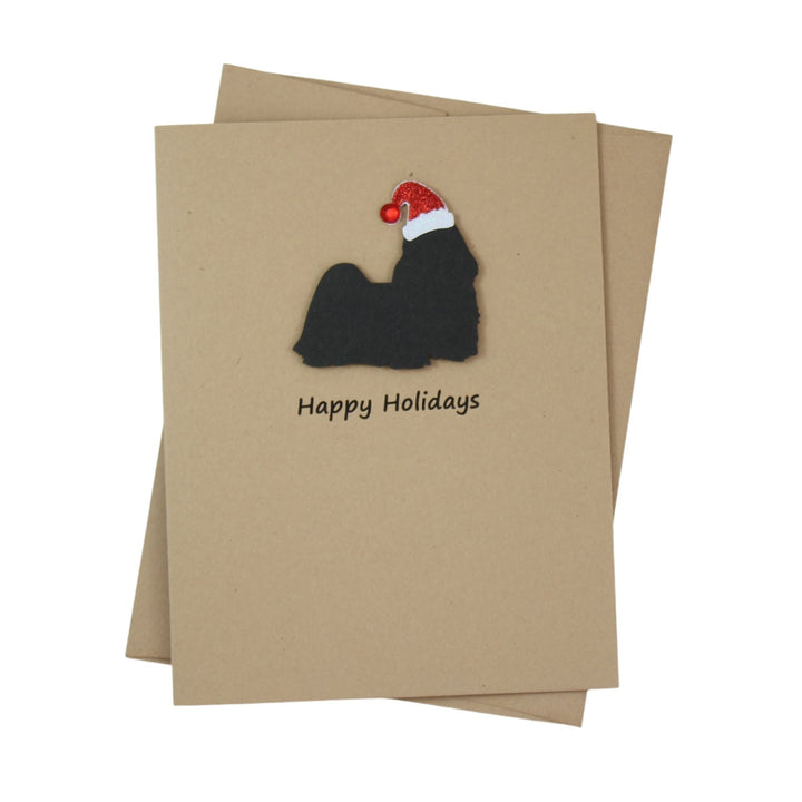 Shih Tzu (long haired) Lhasa Apso Christmas Card | Single or Pack of 10 | 25 Dog Colors | Choose Phrases | Santa Hat