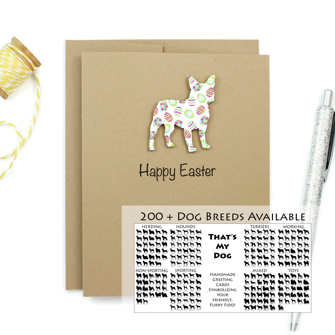 Dog Easter Notecard | 200+ Dog Breeds to Choose from | Single Card or 10 Pack | Colored Easter egg Pattern