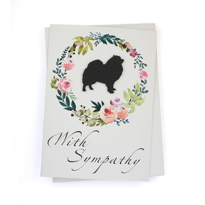 Pomeranian Floral Wreath Sympathy Card | Pom Black Dog Sympathy Greeting | Handmade 5x7 Pet Condolences Greeting Card | Kraft or White