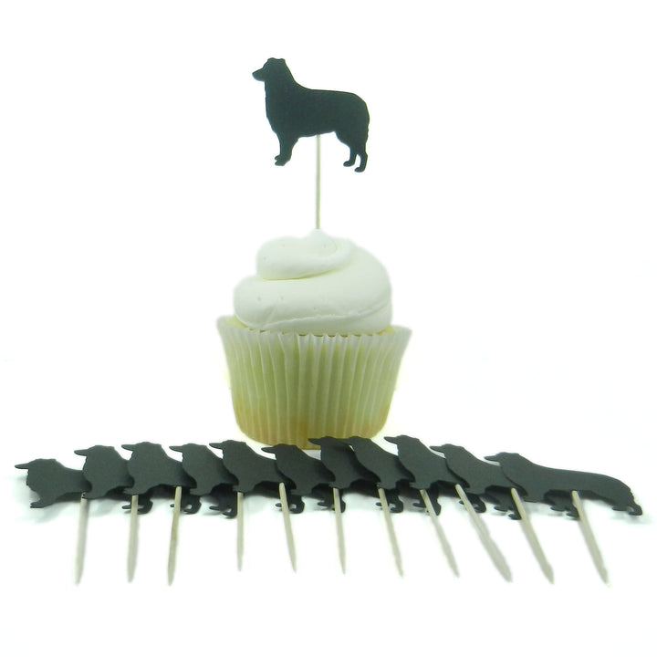 Border Collie Dog Cupcake Topper Set of 12 Black Border Collie Dog Cupcake Toppers Pet Decorations - Embellish by Jackie