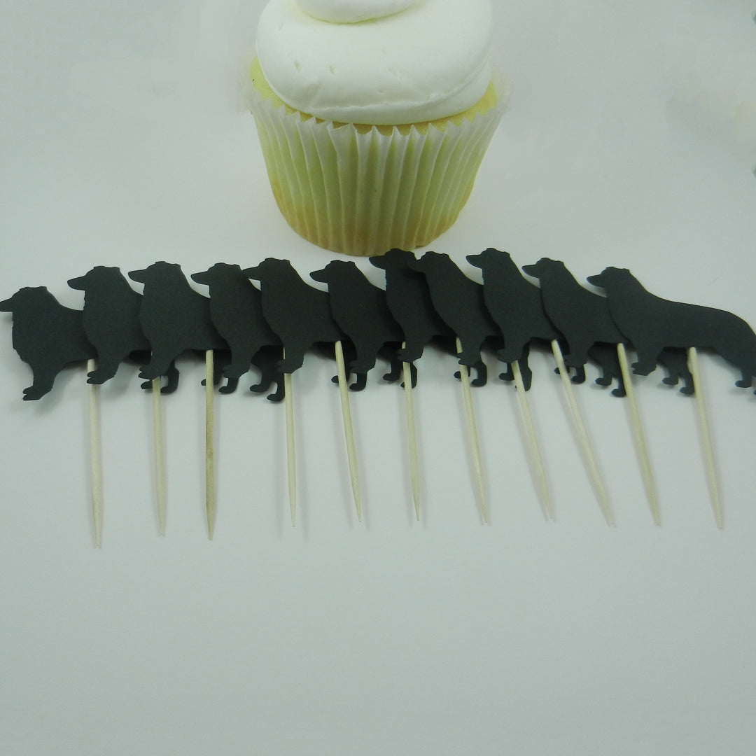 Border Collie Dog Cupcake Topper Set of 12 Black Border Collie Dog Cupcake Toppers Pet Decorations - Embellish by Jackie