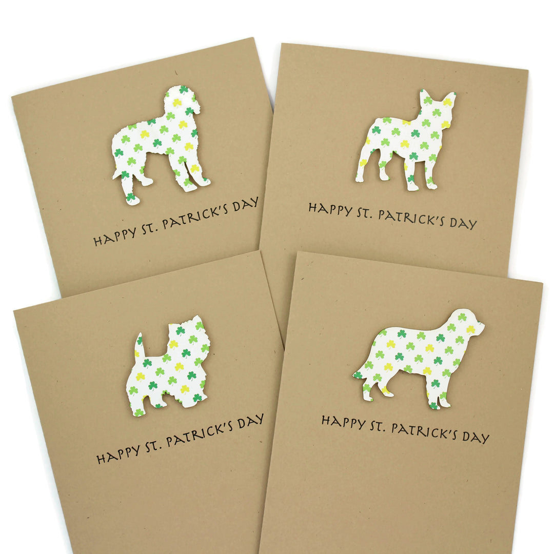 Dog St. Patrick's Day Notecard | 200+ Dog Breeds to Choose from | Single Card or 10 Pack | Colored Shamrock Pattern