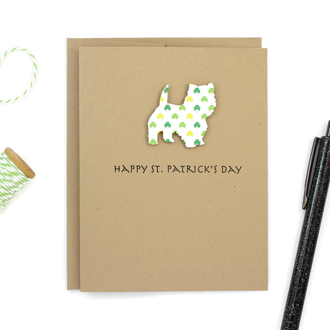 Dog St. Patrick's Day Notecard | 200+ Dog Breeds to Choose from | Single Card or 10 Pack | Colored Shamrock Pattern