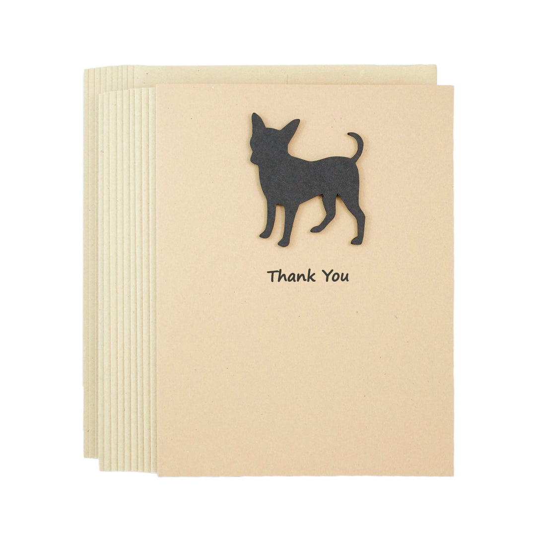 Smooth Coat Chihuahua Thank You Card | Handmade Black Dog Notecards | Single - 10 Pack | Choose Inside | Chi-chi