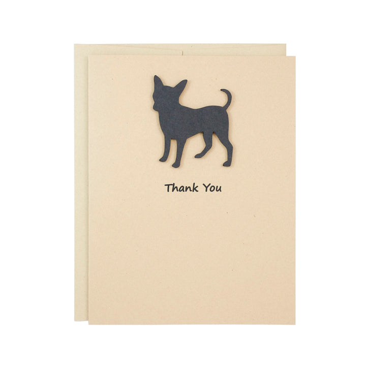 Smooth Coat Chihuahua Thank You Card | Handmade Black Dog Notecards | Single - 10 Pack | Choose Inside | Chi-chi