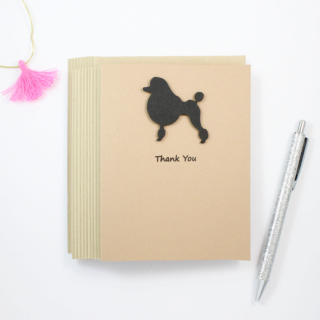 Poodle Thank You Card | Handmade Cards | Single or 10 Pack | Toy Miniature Standard Continental Clip