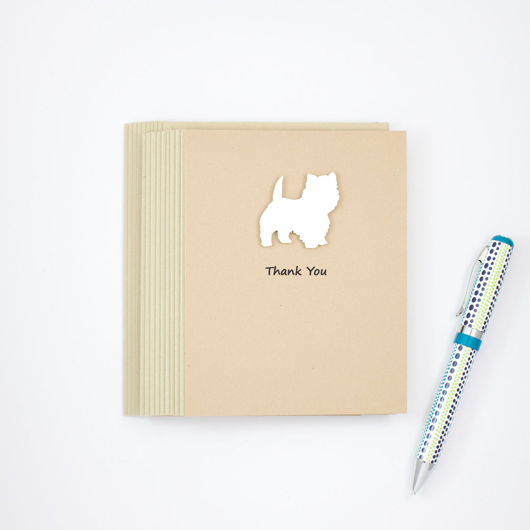 Westie Thank You Card | Handmade White Dog Greeting Cards | Single or 10 Pack | West Highland White Terrier